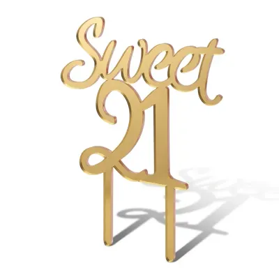 Plastový zápich do dortu Sweet 21 zlato-růžový 13,5 x 16 cm – SweetArt