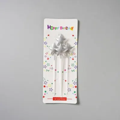 Dortové svíčky Hvězdy stříbrné 14 cm, 4 ks