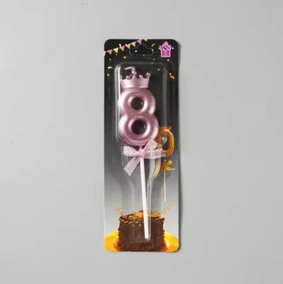 Svíčka růžovo-zlatá s korunkou číslo 8, výška 5,5 cm