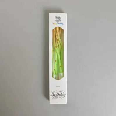 Svíčky spirálové zeleno-žluté se zlatým zdobením, 10 cm (6 ks)