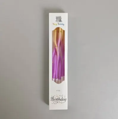 Svíčky spirálové fialovo-žluté se zlatým zdobením 10 cm, 6 ks