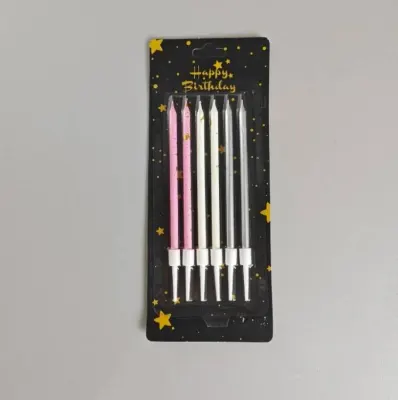 Svíčky Star růžové, bílé a stříbrné, 10 cm (6 ks)