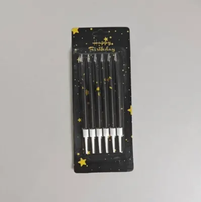 Dortové svíčky Star černé se zlatým zdobením, 10 cm (6 ks)