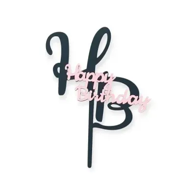 Zápich do dortu Happy Birthday černo-růžový, výška 13,5 cm