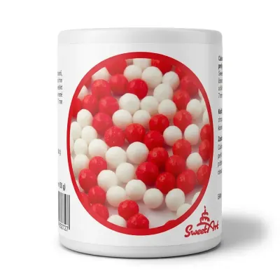 Cukrové perly červené a bílé 7 mm 50 g – SweetArt