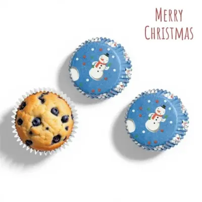 Košíčky na muffiny modré s vánočními motivy, 5 × 3 cm (75 ks)