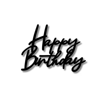 Plastová dekorace na dort Happy Birthday černá 11 x 8,5 cm