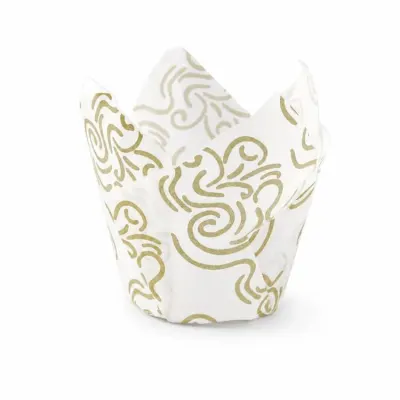 Košíčky na muffiny Tulip bílé se zlatým vzorem 5 x 8 cm (50 ks)