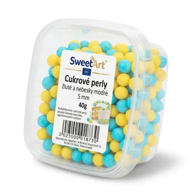 Cukrové perly žluté a modré 5 mm, 40 g – SweetArt