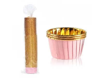 Pevné alobalové košíčky na muffiny růžové se zlatem, 50 ks – Cake Star