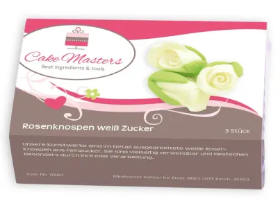 Cukrová poupátka růže bílá 35 mm 3 ks – Cake Masters