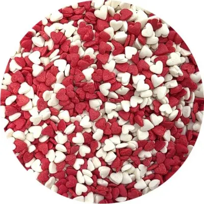 Cukrové zdobení Červeno-bílé srdce 80g – I LOVE CAKES