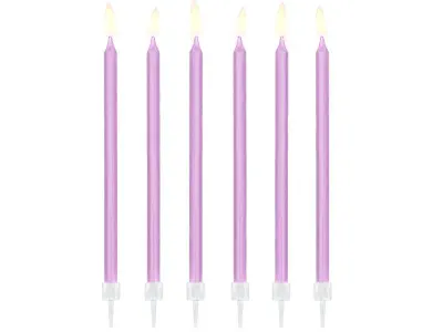 Dortové svíčky dlouhé světle fialové 14 cm, 12 ks – PartyDeco