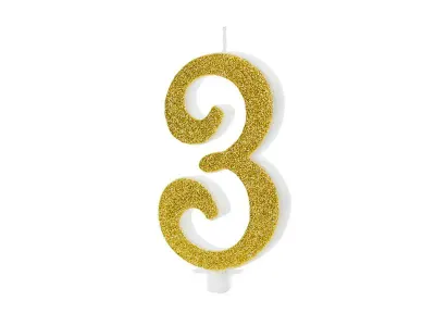 Dortová svíčka číslo 3 zlatá 10 cm – PartyDeco