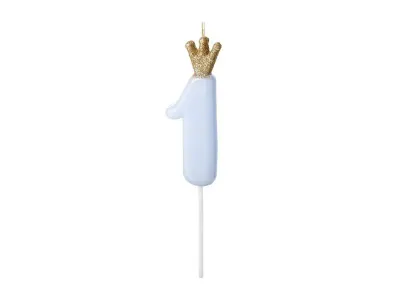 Dortová svíčka číslo 1 modrá s korunkou 9,5 cm – PartyDeco