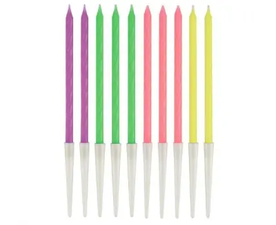 Dortové svíčky Neon twister s držátky 13,5 cm, 10 ks – Godan