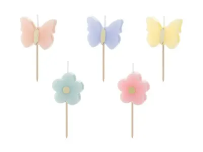 Dortové svíčky motýlci a kytičky 3,5 cm 5 ks – PartyDeco