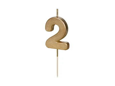 Dortová svíčka na špejli číslo 2 zlatá 4,5 cm – PartyDeco