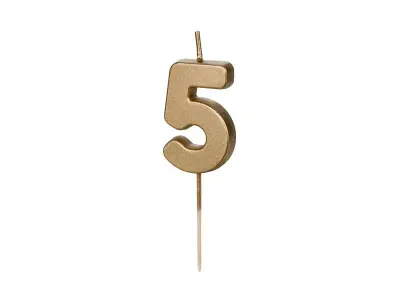 Dortová svíčka na špejli číslo 5 zlatá 4,5 cm – PartyDeco