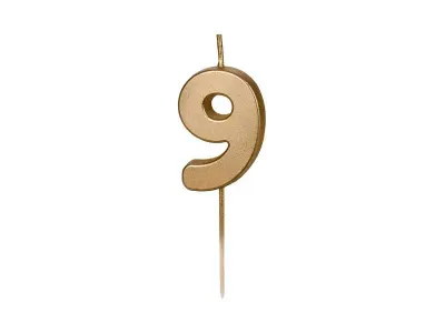Dortová svíčka na špejli číslo 9 zlatá 4,5 cm – PartyDeco