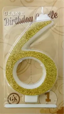 Dortová svíčka velká zlatá číslo 6, 13 cm – Gyertyakovacs