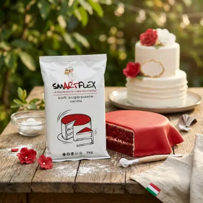 Červený měkký fondán na dort Vanilka 1 kg – 4-Mix
