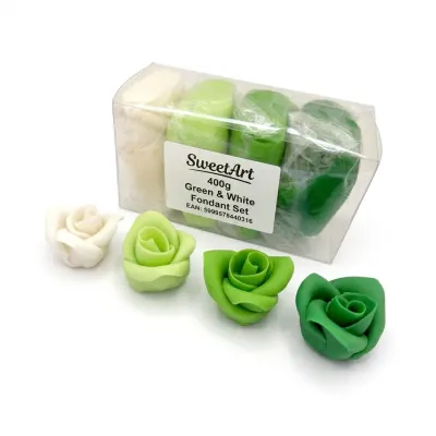 Fondán na dort bílý a zelený vanilkový 400 g (4×100 g) – SweetArt