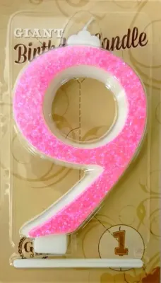 Dortová svíčka velká číslo 9 růžová 13 cm