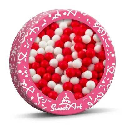 Cukrové perly červené a bílé 5 mm 80 g – SweetArt