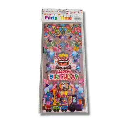 Celofánový sáček Happy Birthday s dortem 12,5 x 27 cm (12 ks)