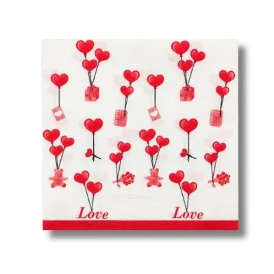 Papírové ubrousky s balónky a srdíčky Love 33 × 33 cm (20 ks)