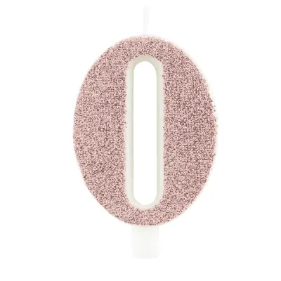 Dortová svíčka číslo 0 RoseGold s glitrem 10 × 5,5 cm – Givi