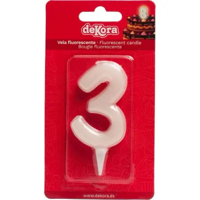 Svíčka na dort číslo 3 svítící ve tmě 6 cm – Dekora