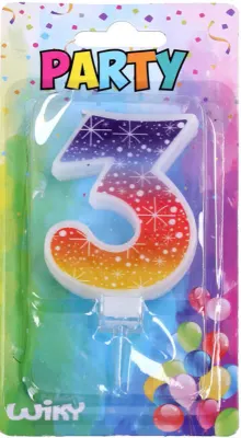 Dortová svíčka číslo 3 s hvězdičkami 6 cm