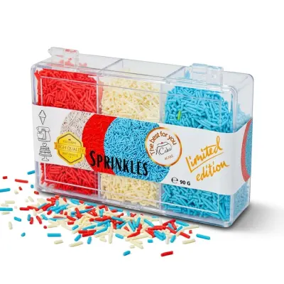Cukrové tyčinky bílé, červené a modré 90 g – 4Cake