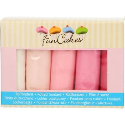 Potahovací fondánová hmota v odstínech růžové 5× 100 g – FunCakes