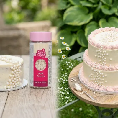 Měkké bílé perličky Soft Pearly střední 60g – FunCakes