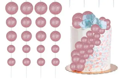 Zápich do dortu Koule růžové glitterové 2–4 cm (20 ks)