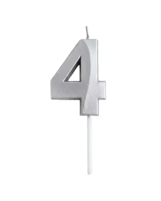 Dortová svíčka číslo 4 elegantní stříbrná 4,7 cm