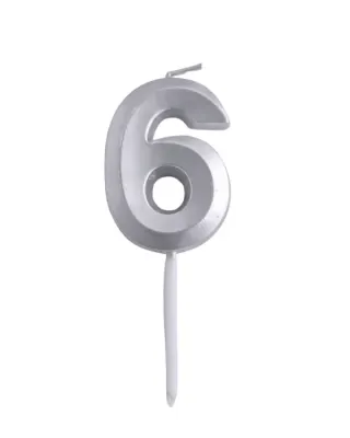 Narozeninová svíčka číslo 6 stříbrná, výška 4,7 cm