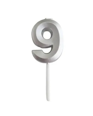 Dortová svíčka číslo 9 s elegantním motivem stříbrná, 4,7 cm