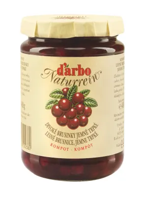 Brusinkový kompot jemně trpký 400 g – Darbo