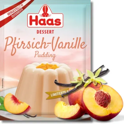 Dezertní puding s příchutí broskve a vanilky 37 g – HAAS