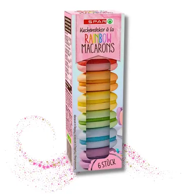 Cukrová dekorace duhové makronky 3 × 1,6 cm 6 ks – SPAR