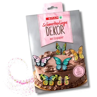 Motýlci vyřezaná dekorace z jedlého papíru 12 ks, 32 g – SPAR