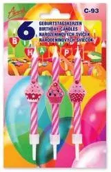 Svíčky na dort růžové s cupcaky 8 cm 6 ks – Alvarak