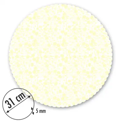 Dortová podložka bílá se žlutým dekorem 31 cm + 5x krajka – Alvarak