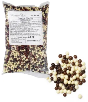 Křupavé kuličky v čokoládě Mix bílá, mléčná a hořká 4 mm 500 g