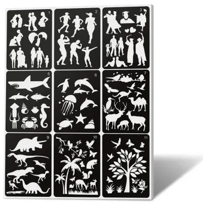 Stencily Lidé, zvířata a květiny 29,7x21 cm (12 ks) – Decora