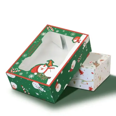 Krabička na vánoční cukroví zelená sněhulák 22x15x7 cm – Cakesicq